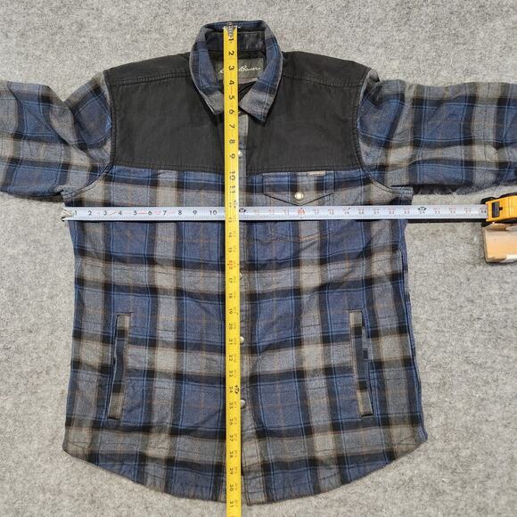 Eddie Bauer Mens L Large Cotton Plaid Flannel Snap Insulated Shacket Jacket - Picture 7 of 16